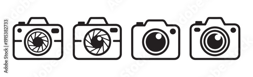 Camera icon set, vector illustration of various camera types isolated on white background for design