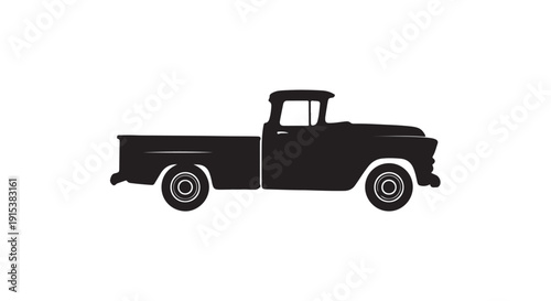 Classic Truck Silhouette: An elegant, black silhouette of a vintage truck, embodying timeless design and rugged simplicity.