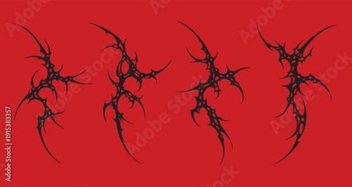 Gothic Neo Tribal Fire Elements. Y2K Cyber Sigilism Abstract Shapes Vector. Black Metal Graphic Assets for Streetwear Design, T-Shirt Art, and Edgy Futuristic Tattoo Symbols. Modern Tribal Ornaments.
