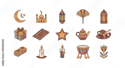 Ramadan Kareem Islamic Symbols and Objects.