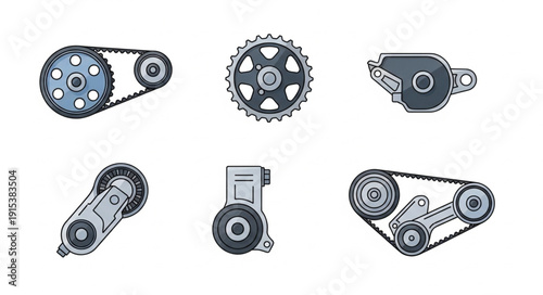 Various Car Engine Belt Components.