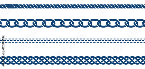 Blue Rope Border vector illustration, continuous rope line pattern