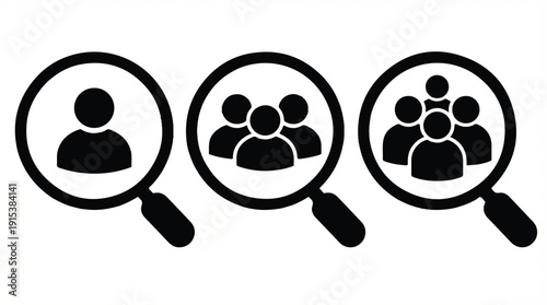 Magnifying glasses with people icons for search and investigation purposes online  business concept