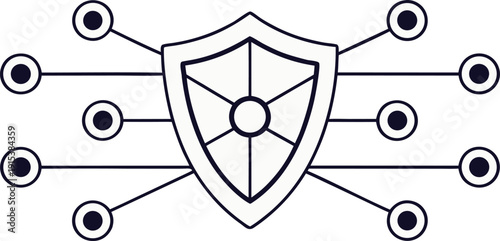 Cybersecurity concept with shield and connected nodes