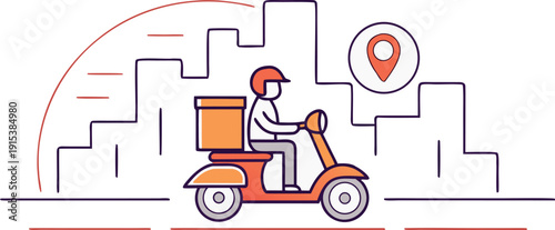 Delivery-person-riding-a-scooter-with-a-package-in-a-city-setting