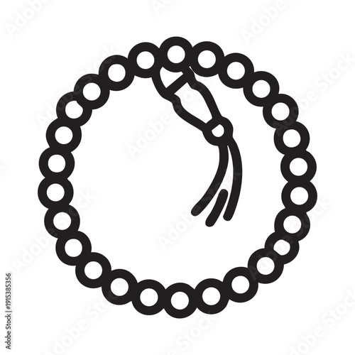 A black and white drawing of a circle of pearls