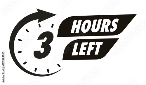 Timer 3 hours left with arrow watch sticker for promo offer, promotion, sale, social media post
