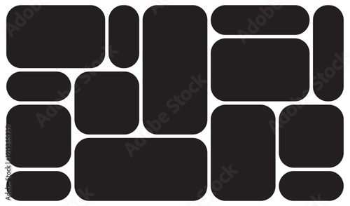 Bento grid abstract pattern black color minimal geometric trendy frame. Metaball y2k template for ui, web, app shop