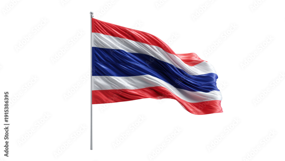 Obraz premium Fabric Thailand flag png mockup in 3d without background for peaceful decoration.