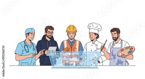 Diverse professionals collaborating on data analysis in modern workspace