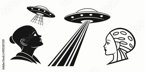 Ancient civilizations observing unidentified flying objects in the sky Vector