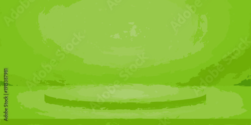 A vibrant green abstract background with a circular platform