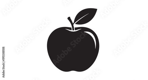 Crisp Apple Silhouette: A sleek, minimalistic illustration of a ripe apple, complete with a single leaf, symbolizing health, freshness, and the simplicity of nature.