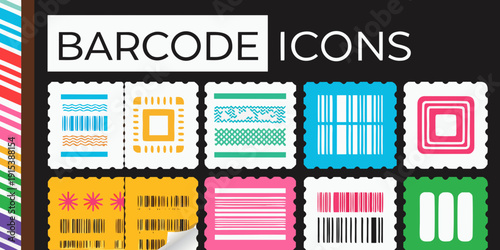 Collection of colorful barcode icons displayed on a dark background