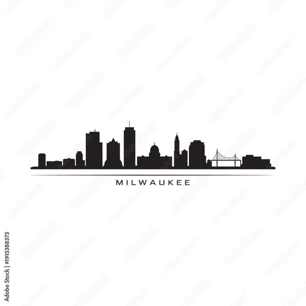 Fototapeta premium A striking black silhouette of the milwaukee skyline against a white background