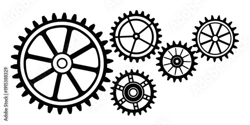 A close-up view of interlocking mechanical gears in a circular arrangement Vector
