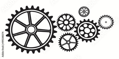 A collection of interlocking gears in various sizes and designs. Vector