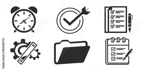 Icons representing time management, productivity, and organization tools Vector