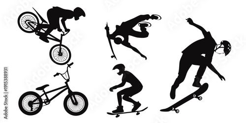 Extreme sports enthusiasts showcasing their skills on different equipment Vector
