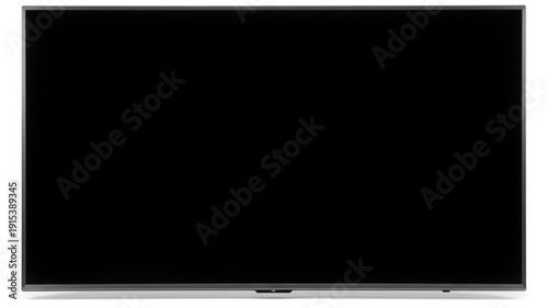 Black television screen with silver frame and white background