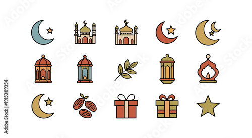 Ramadan Kareem Islamic Symbols Icons Set.