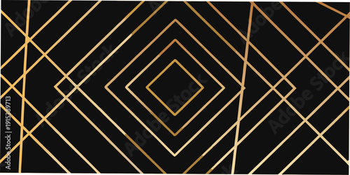Geometric abstraction with overlapping gold lines on a black background