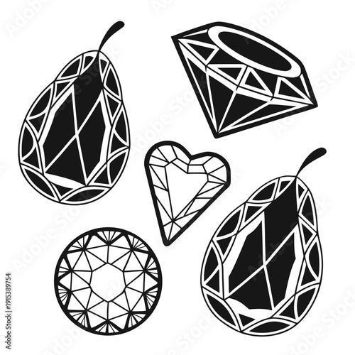 A collection of various gemstones and precious stones in different shapes and sizes Vector
