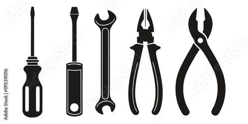 A variety of tools including screwdrivers, wrenches, pliers, and cutters Vector