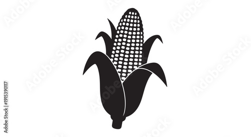 Monochrome Corn: An artistic, monochrome rendering of a single, ripe corn, showcasing its essential features and textures.