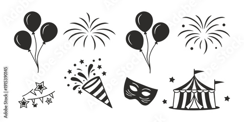 A vibrant scene of circus-themed decorations and party items Vector