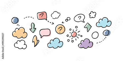 A delightful assortment of colorful and whimsical cloud and star illustrations Vector