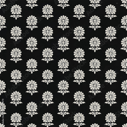 Tiny flowers seamless pattern, vector, black and white