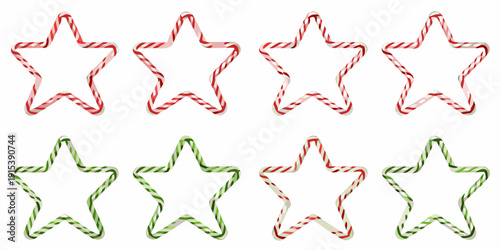 Colorful candy stars arranged in two rows on a white background