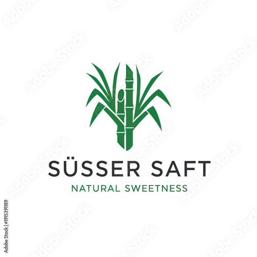 Green Sugar Cane Plant Illustration Logo.