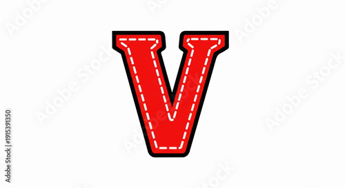 A bold red letter "V" with a stitched effect, outlined in black