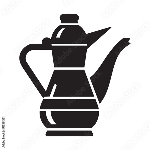 A black and white image of a coffee pot