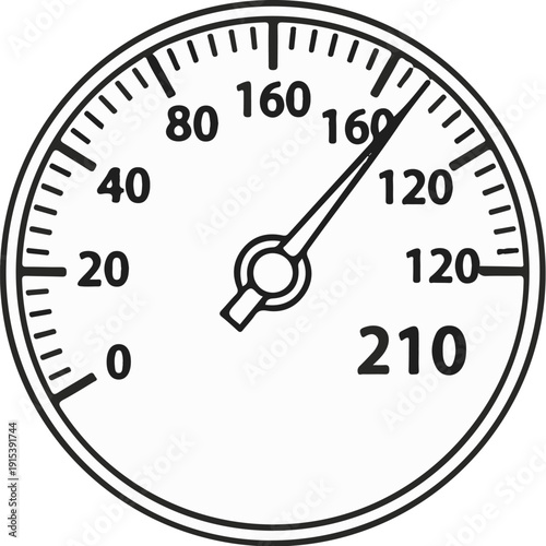 A black and white speedometer dial showing a needle pointing to 160