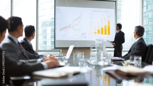 Business Presentation with Charts on Screen