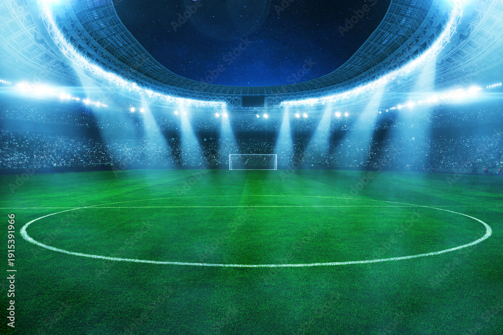 Ταπετσαρία Modern football stadium with green lawn and blue spotlight