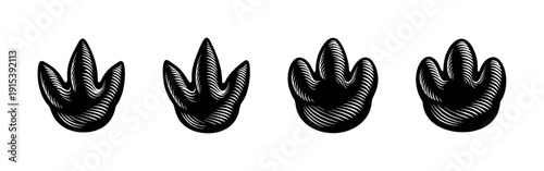 Dinosaur footprints silhouettes. Pawprint set