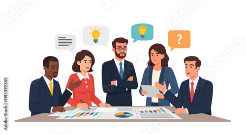 Diverse business team brainstorming ideas in modern meeting room