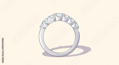A diamond-studded band ring cast in silver, with a soft shadow
