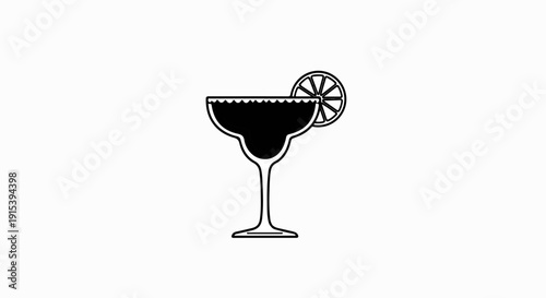 A black silhouette of a margarita glass with a lime slice