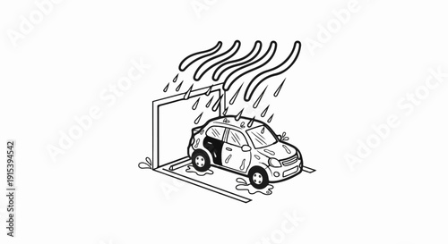 A car being sprayed with water under an archway