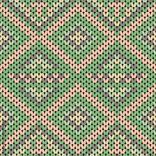 Contemporary native-style knitted pattern in pastel green and pink.