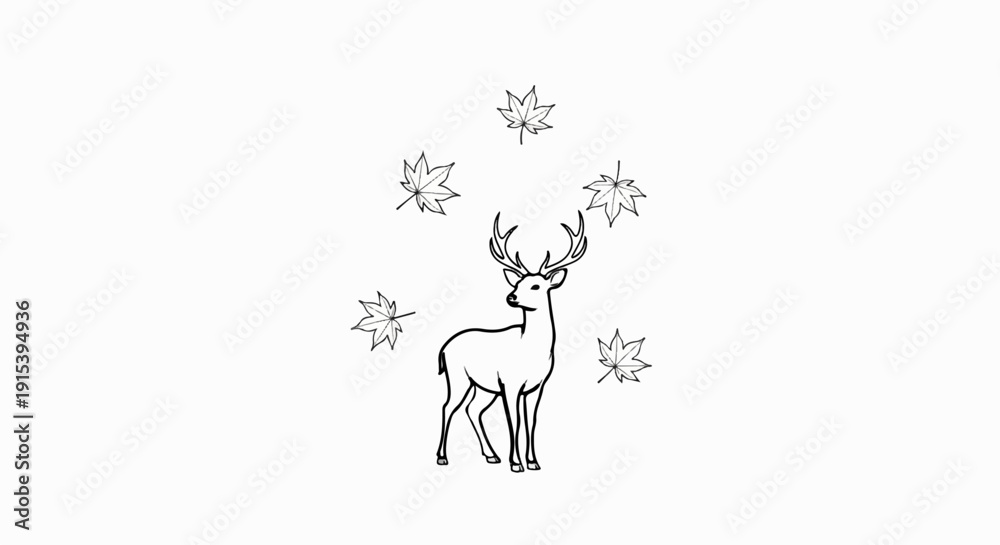 Fototapeta premium A deer with large antlers stands amidst falling leaves