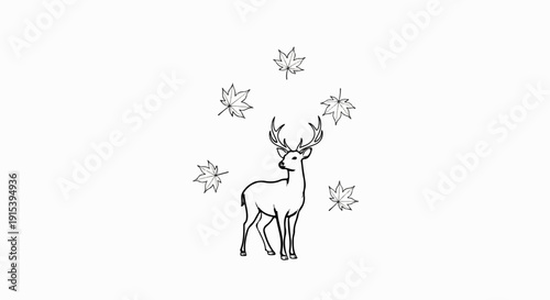 A deer with large antlers stands amidst falling leaves