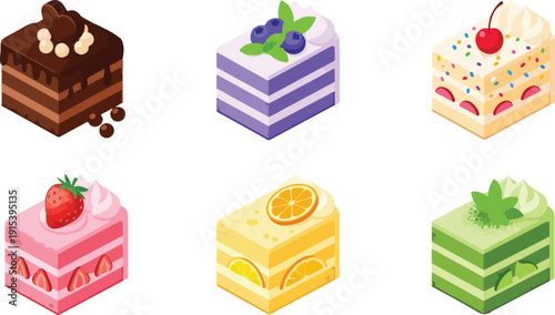 Sweet Varieties: Isometric Cake Slice Collection
