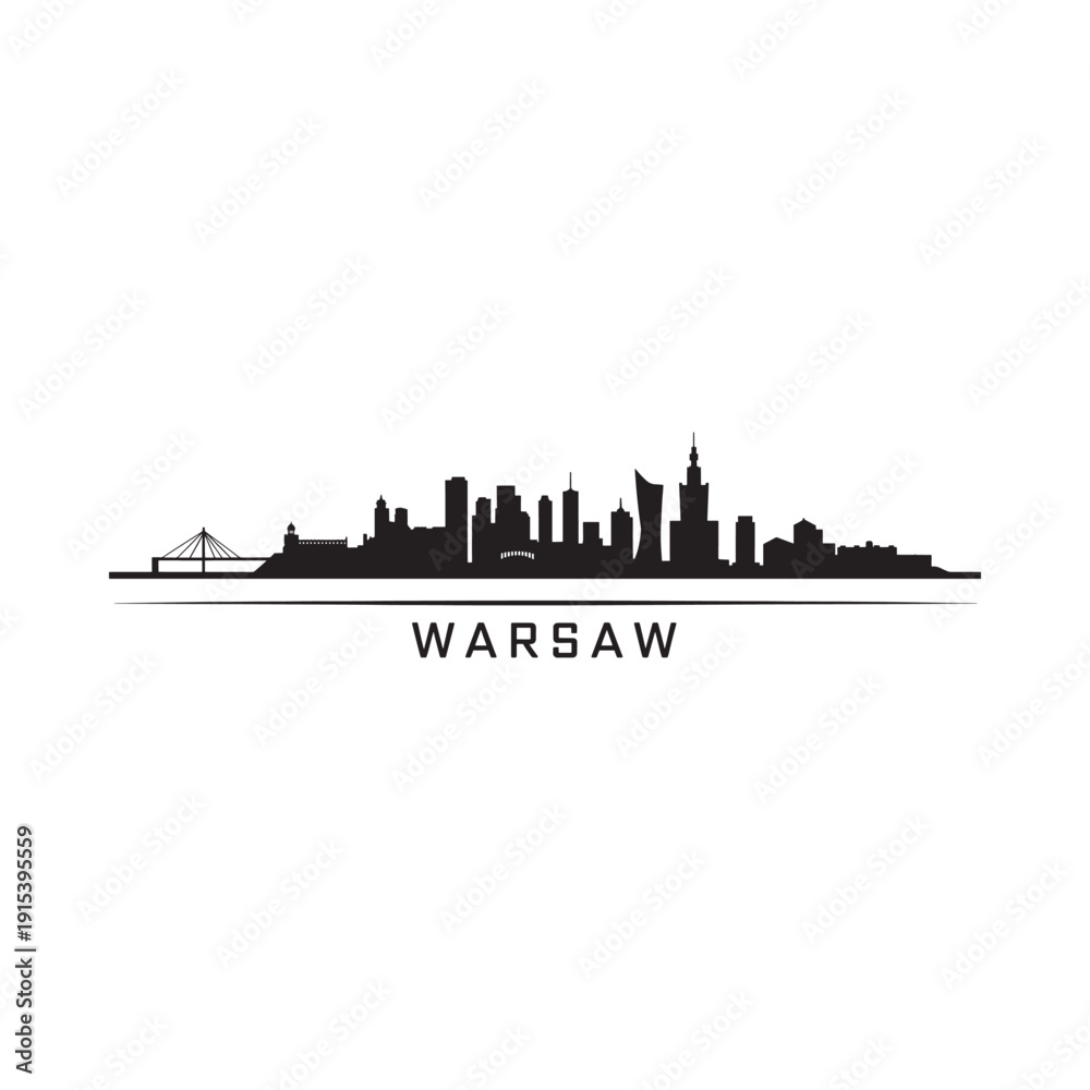 Obraz premium A stark silhouette of the warsaw skyline against a plain white background