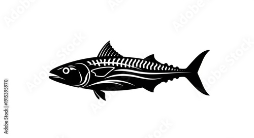 Black and White Fish Illustration.